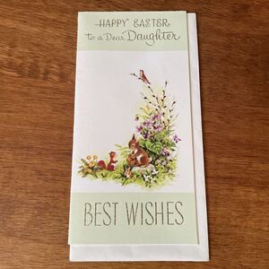 Vtg Stanley Easter Greeting Card Daughter Gold Glitter Flowers Spring Animals